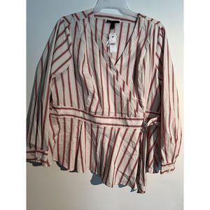 Lane Bryant Size 22 Blouse Striped Faux Wrap NWT